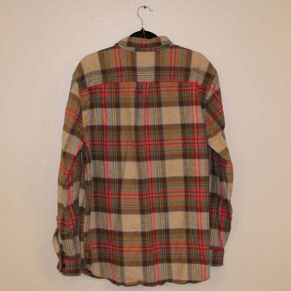 L. L. Bean Traditional Fit Mens Flannel Shirt sz L Tan, Red & Green Scotch Plaid - Picture 9 of 9